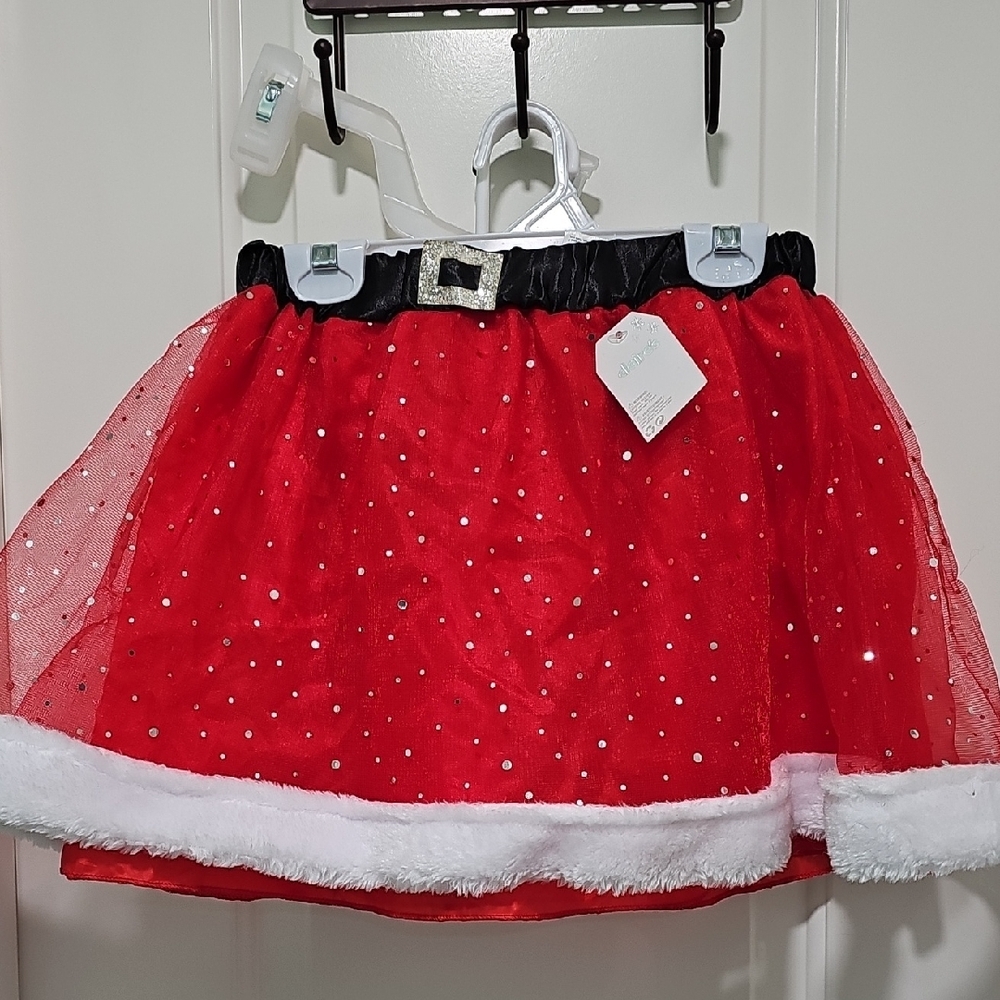 Festive Red Tulle Skirt with White Trim